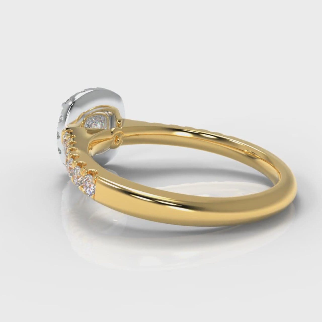 Micropavé Cushion Cut Diamond Halo Engagement Ring - Two Tone Yellow Gold