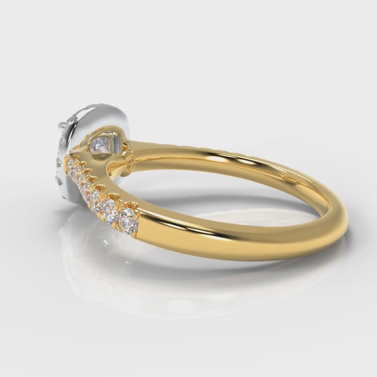 Micropavé Cushion Cut Diamond Halo Engagement Ring - Two Tone Yellow Gold