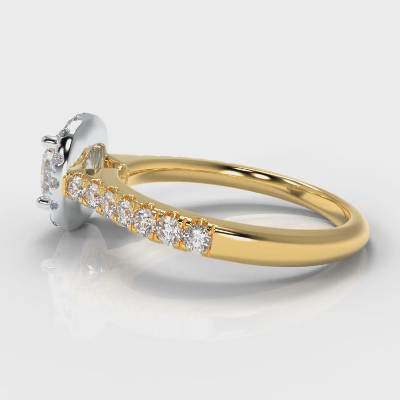 Micropavé Cushion Cut Diamond Halo Engagement Ring - Two Tone Yellow Gold