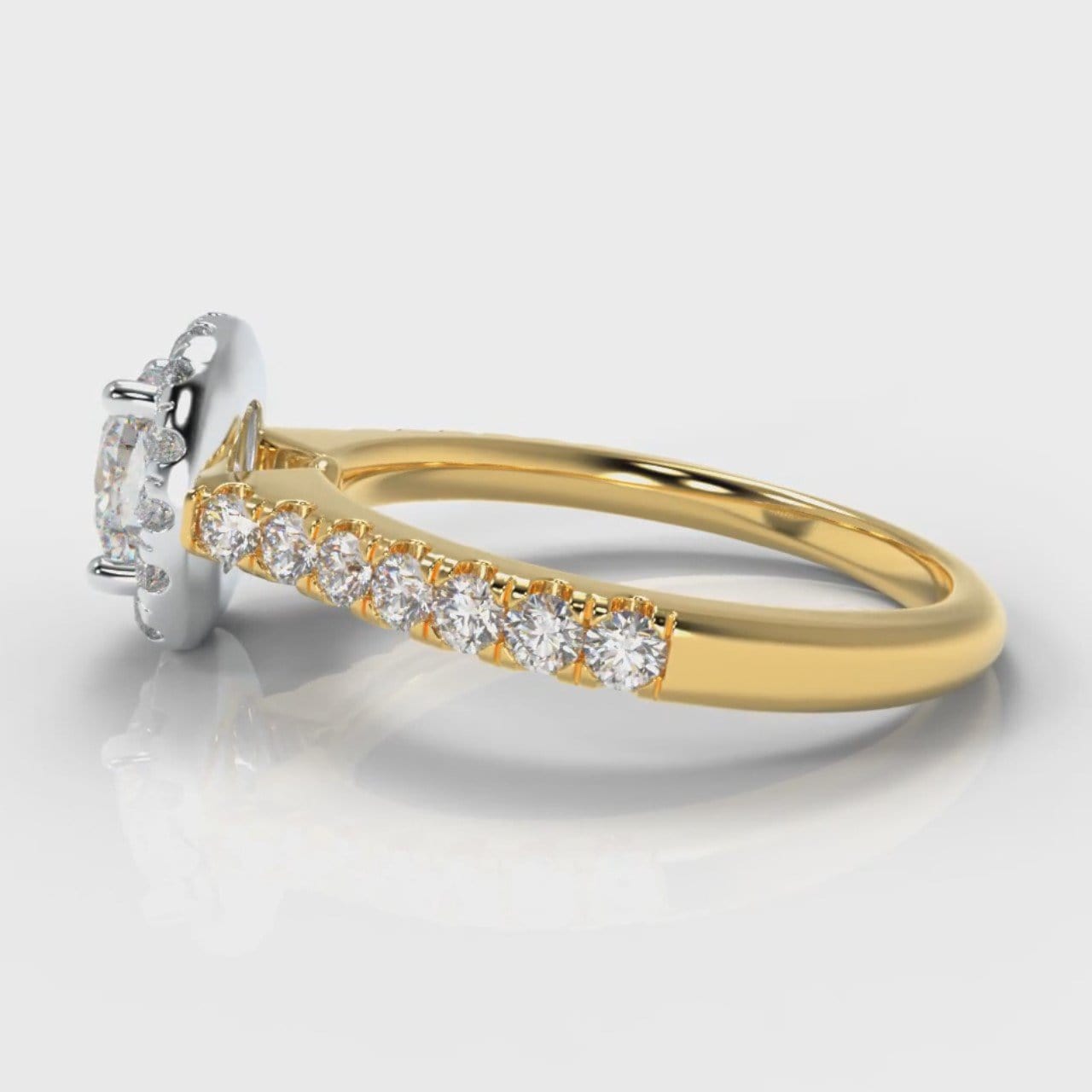 Micropavé Cushion Cut Diamond Halo Engagement Ring - Two Tone Yellow Gold
