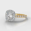 Micropavé Cushion Cut Diamond Halo Engagement Ring - Two Tone Yellow Gold