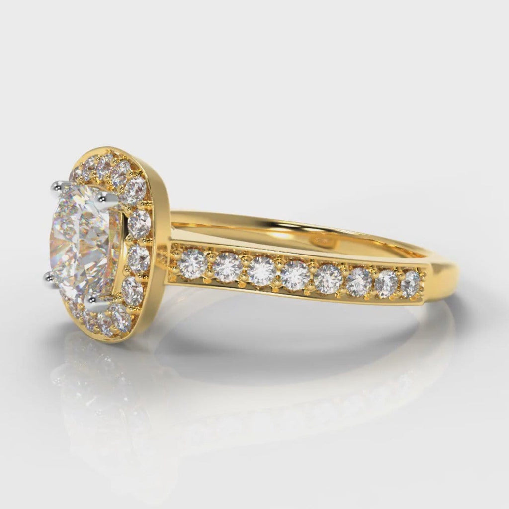 Pavé Cushion Cut Diamond Halo Engagement Ring - Yellow Gold