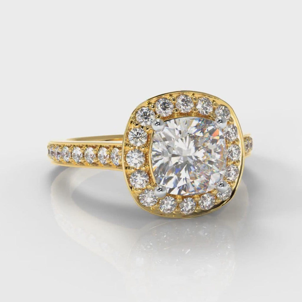 Pavé Cushion Cut Diamond Halo Engagement Ring - Yellow Gold