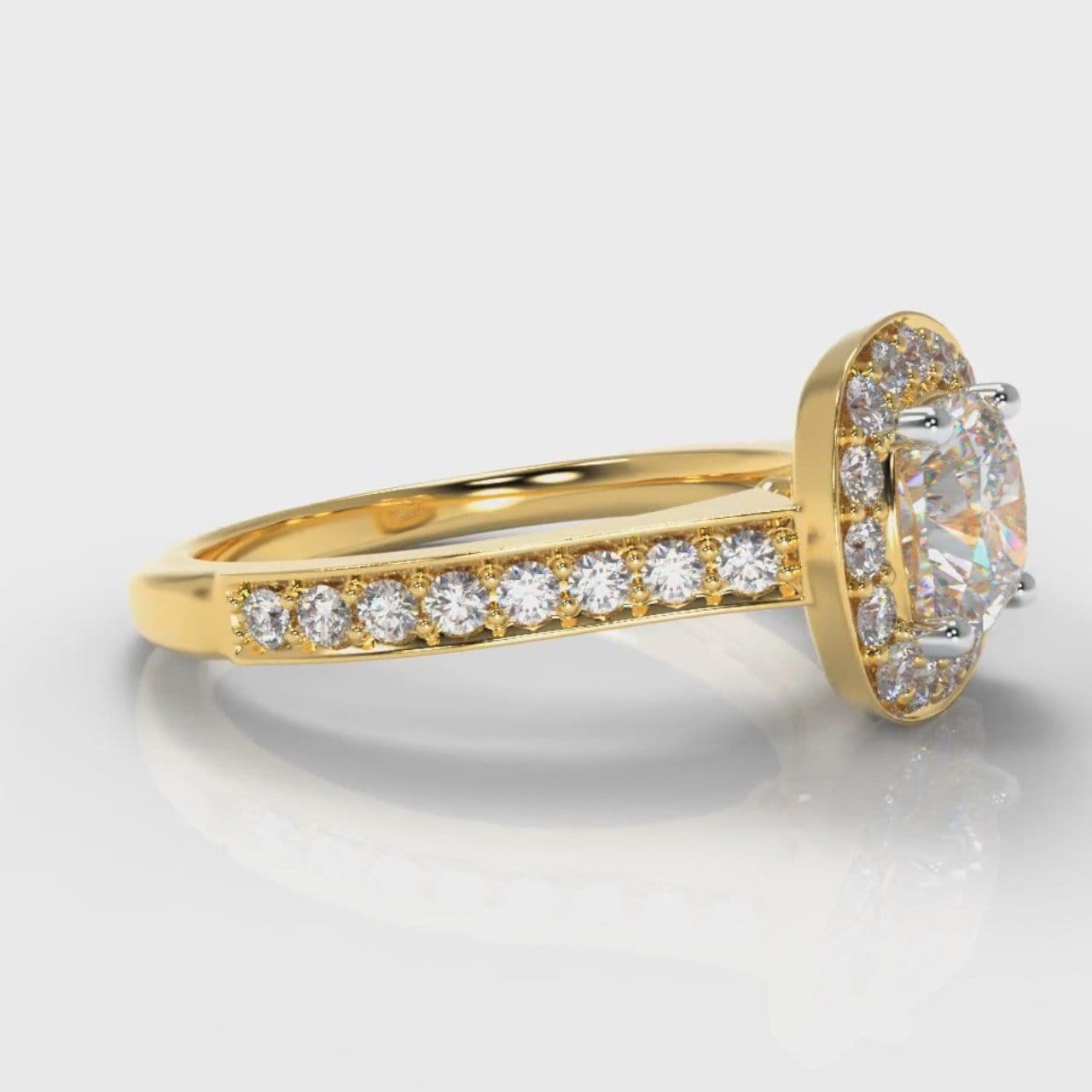 Pavé Cushion Cut Diamond Halo Engagement Ring - Yellow Gold