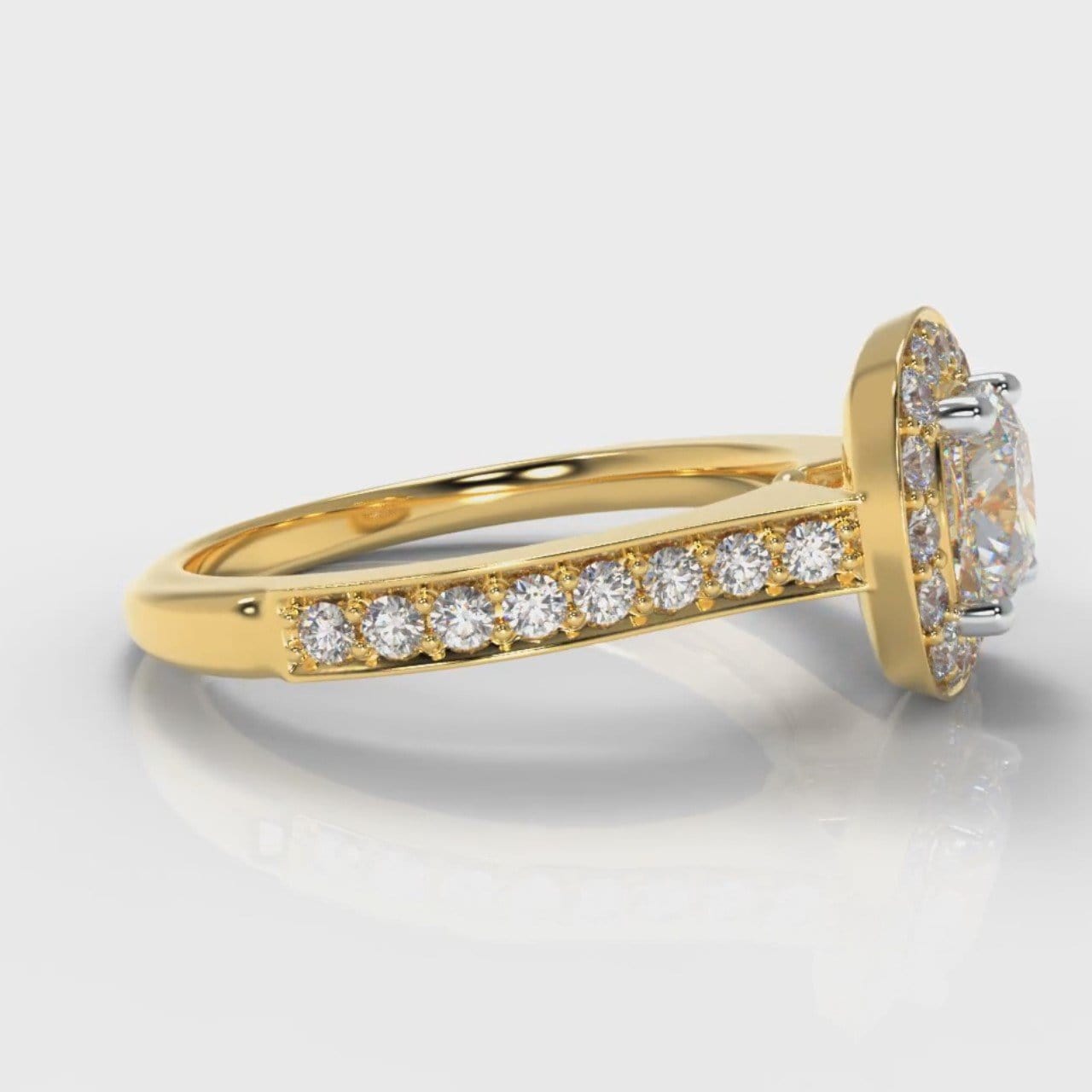 Pavé Cushion Cut Diamond Halo Engagement Ring - Yellow Gold