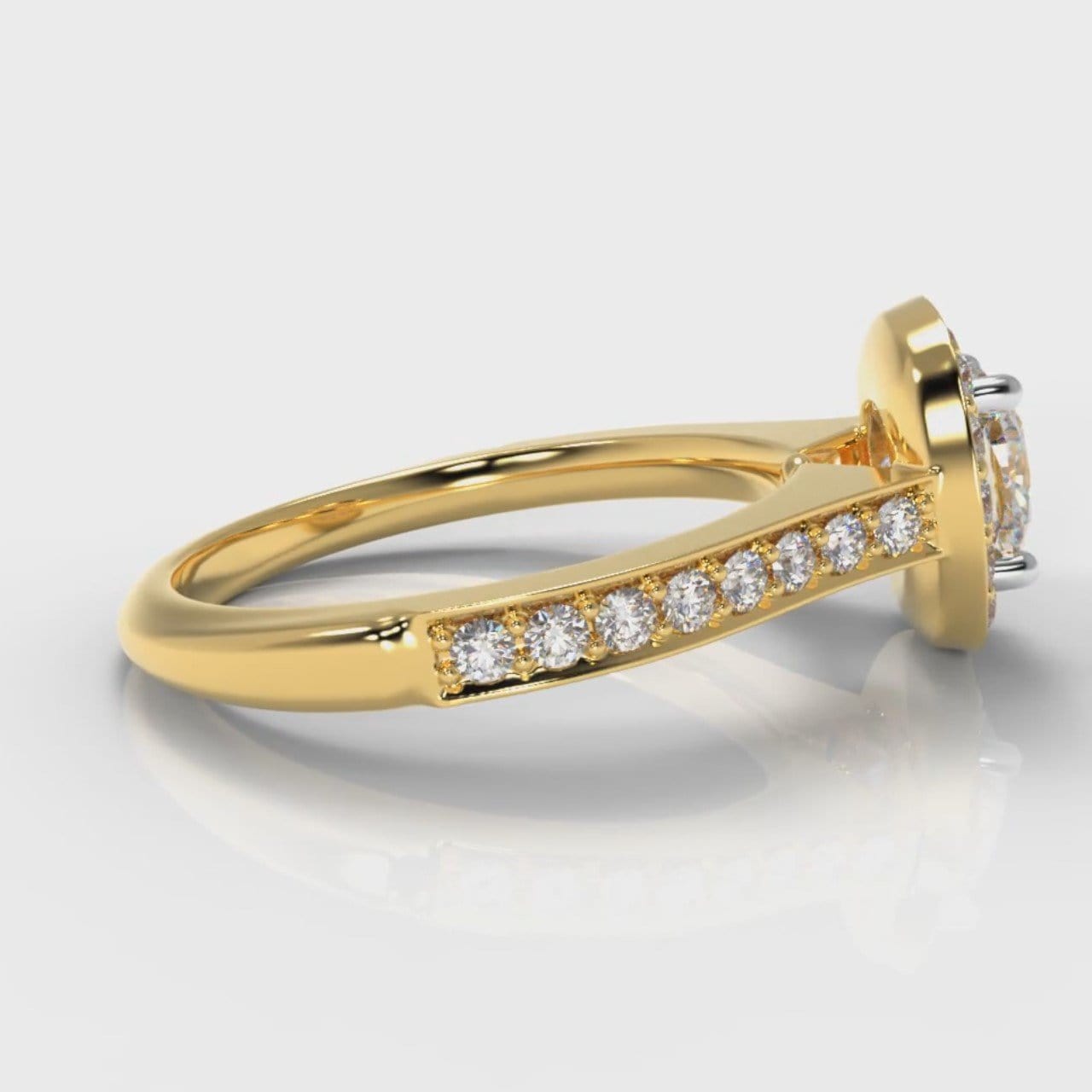 Pavé Cushion Cut Diamond Halo Engagement Ring - Yellow Gold
