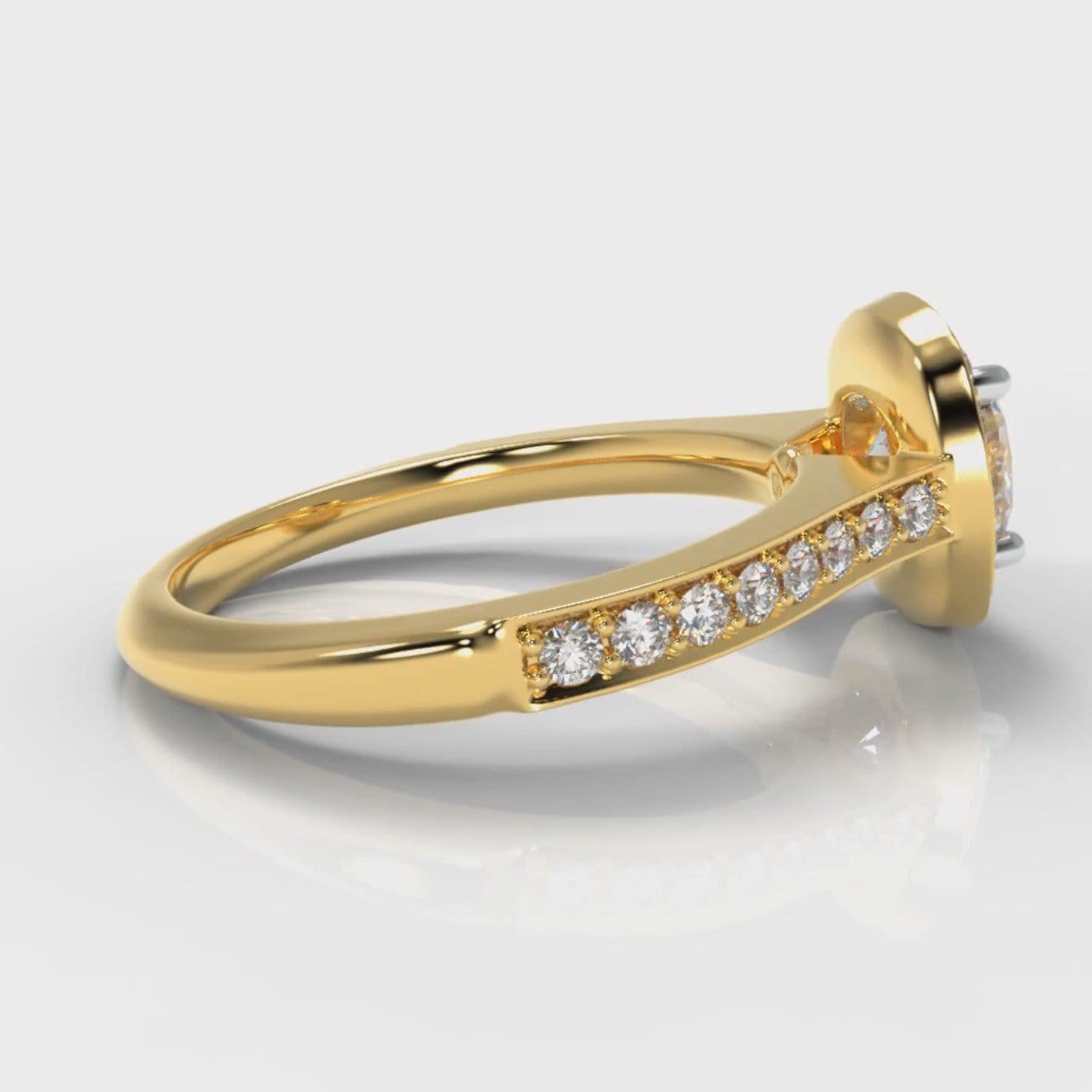 Pavé Cushion Cut Diamond Halo Engagement Ring - Yellow Gold