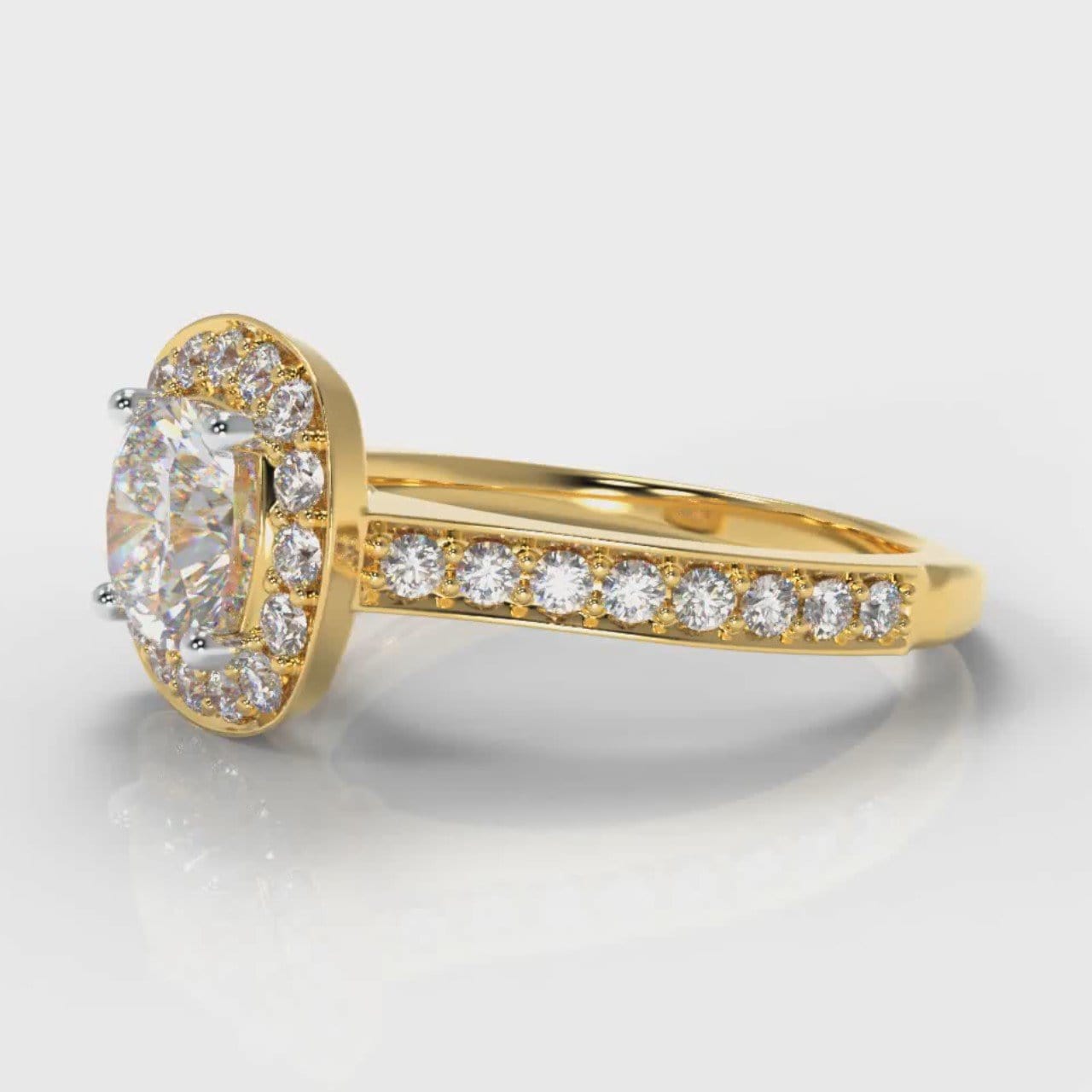 Pavé Cushion Cut Diamond Halo Engagement Ring - Yellow Gold