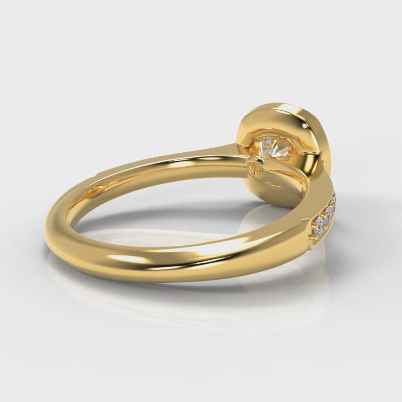 Pavé Cushion Cut Diamond Halo Engagement Ring - Yellow Gold