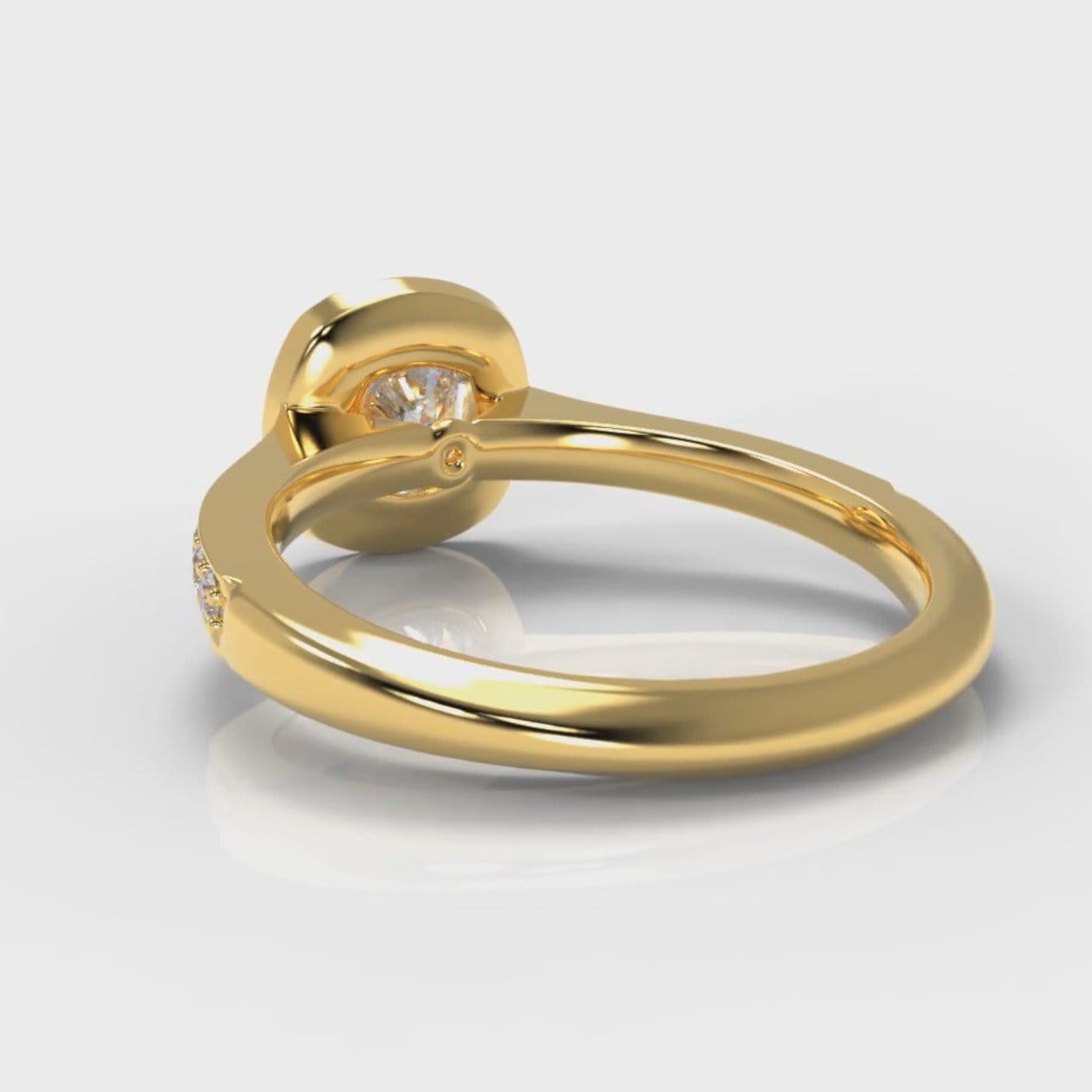 Pavé Cushion Cut Diamond Halo Engagement Ring - Yellow Gold