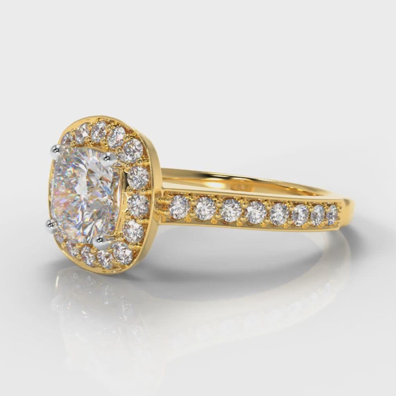 Pavé Cushion Cut Diamond Halo Engagement Ring - Yellow Gold