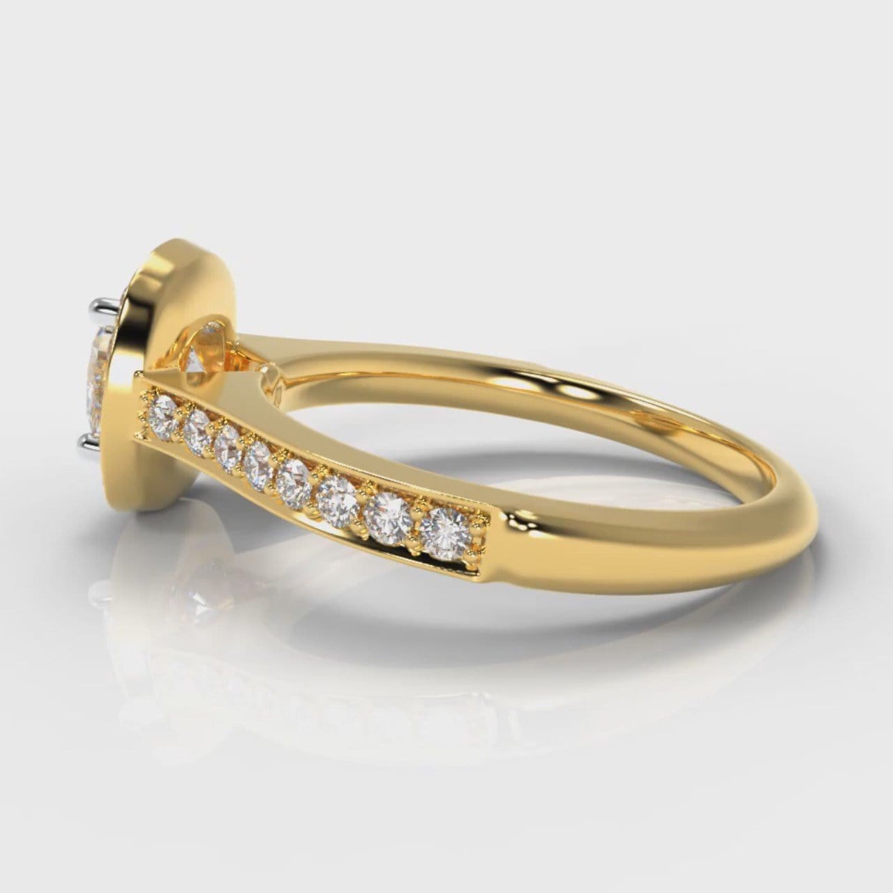 Pavé Cushion Cut Diamond Halo Engagement Ring - Yellow Gold