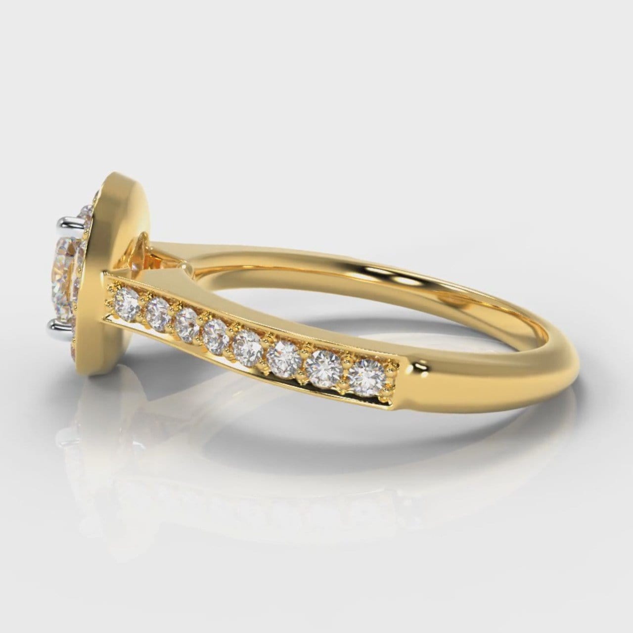 Pavé Cushion Cut Diamond Halo Engagement Ring - Yellow Gold