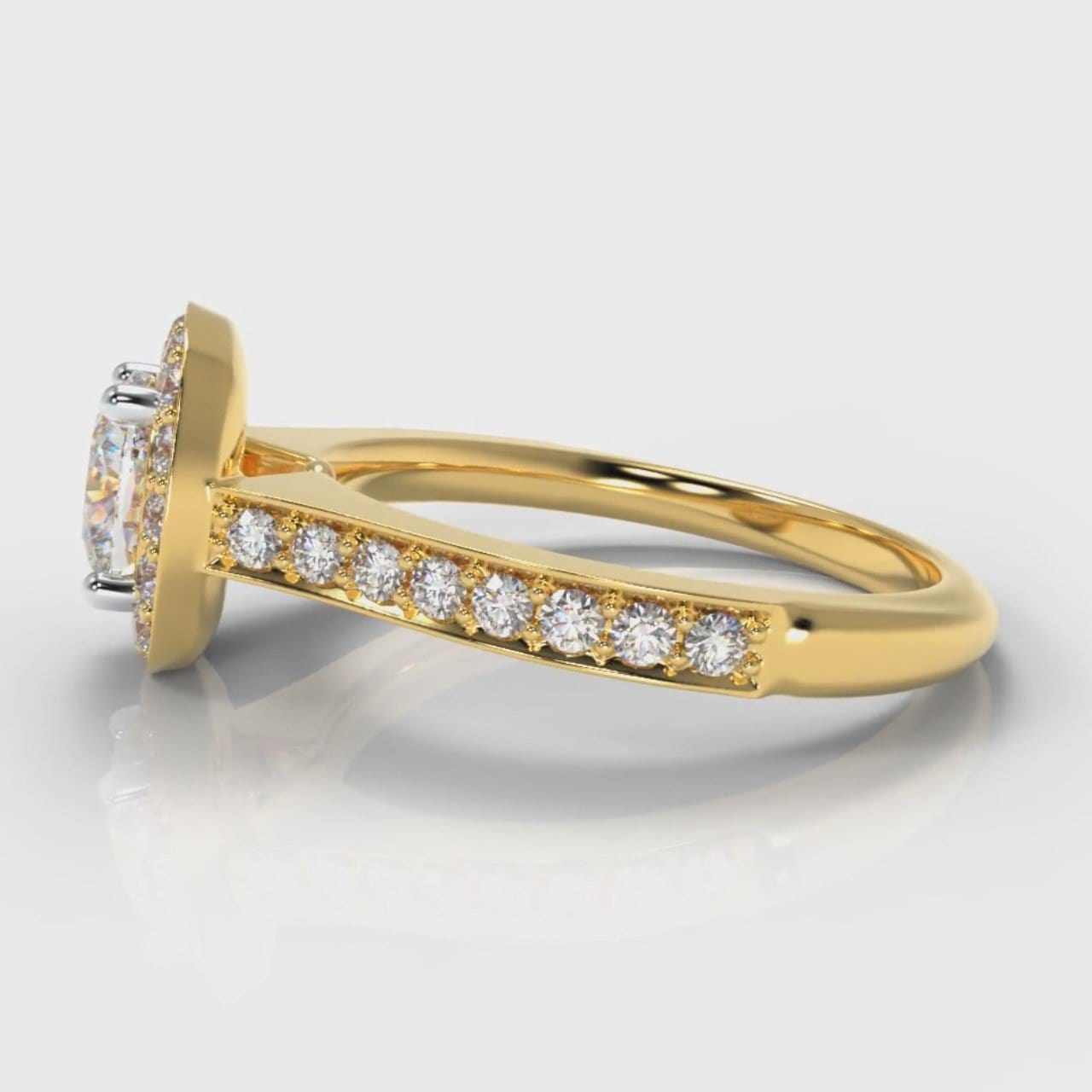 Pavé Cushion Cut Diamond Halo Engagement Ring - Yellow Gold