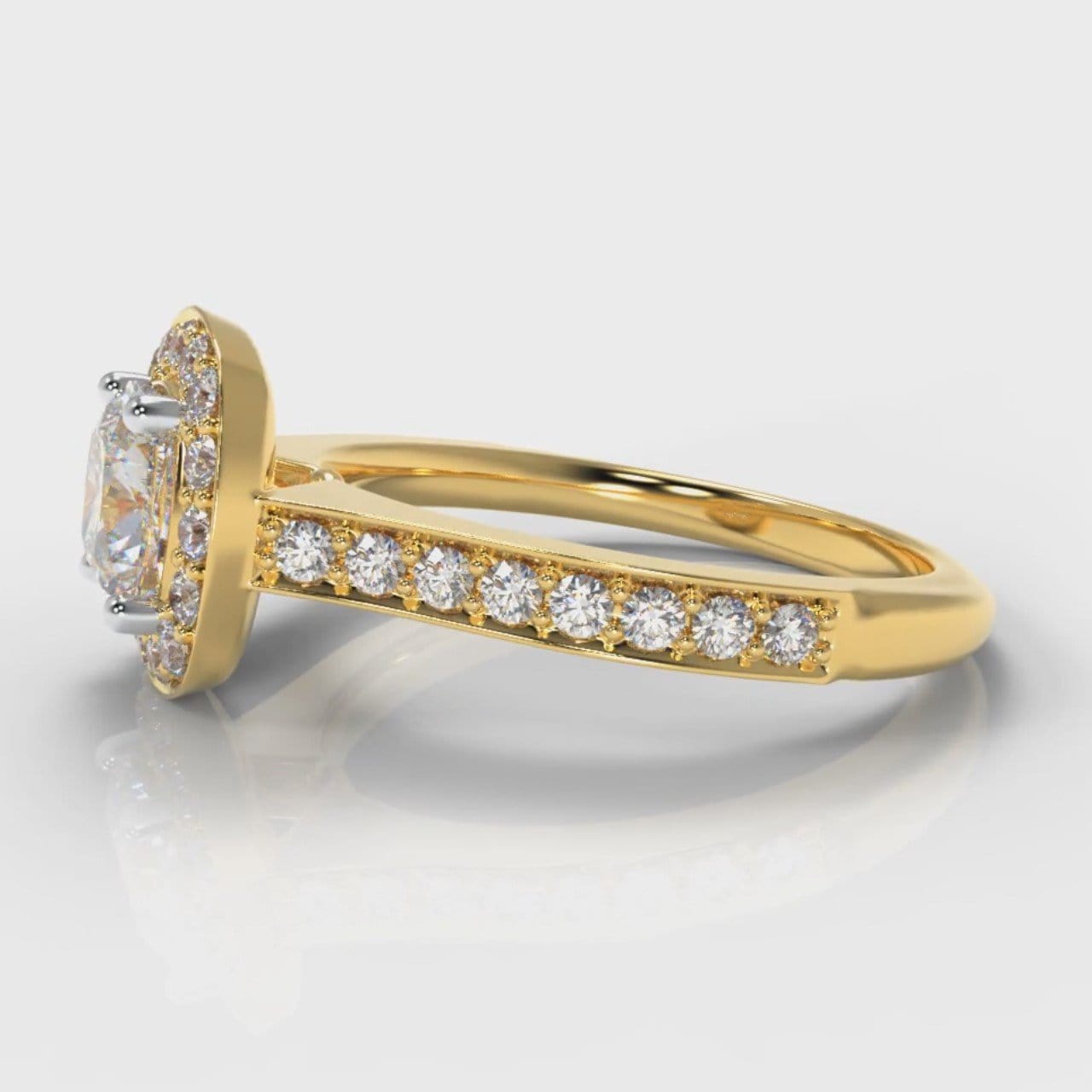 Pavé Cushion Cut Diamond Halo Engagement Ring - Yellow Gold