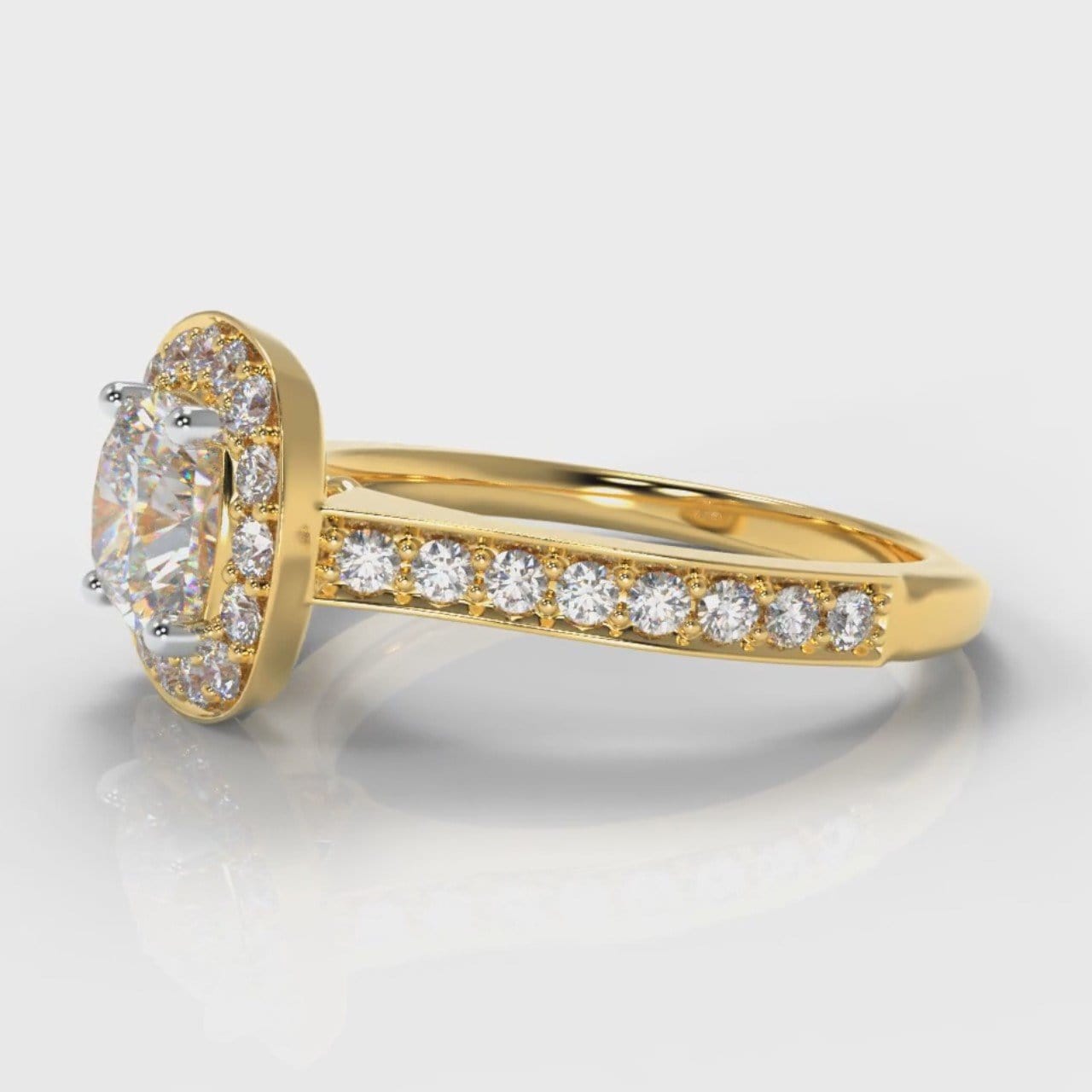 Pavé Cushion Cut Diamond Halo Engagement Ring - Yellow Gold