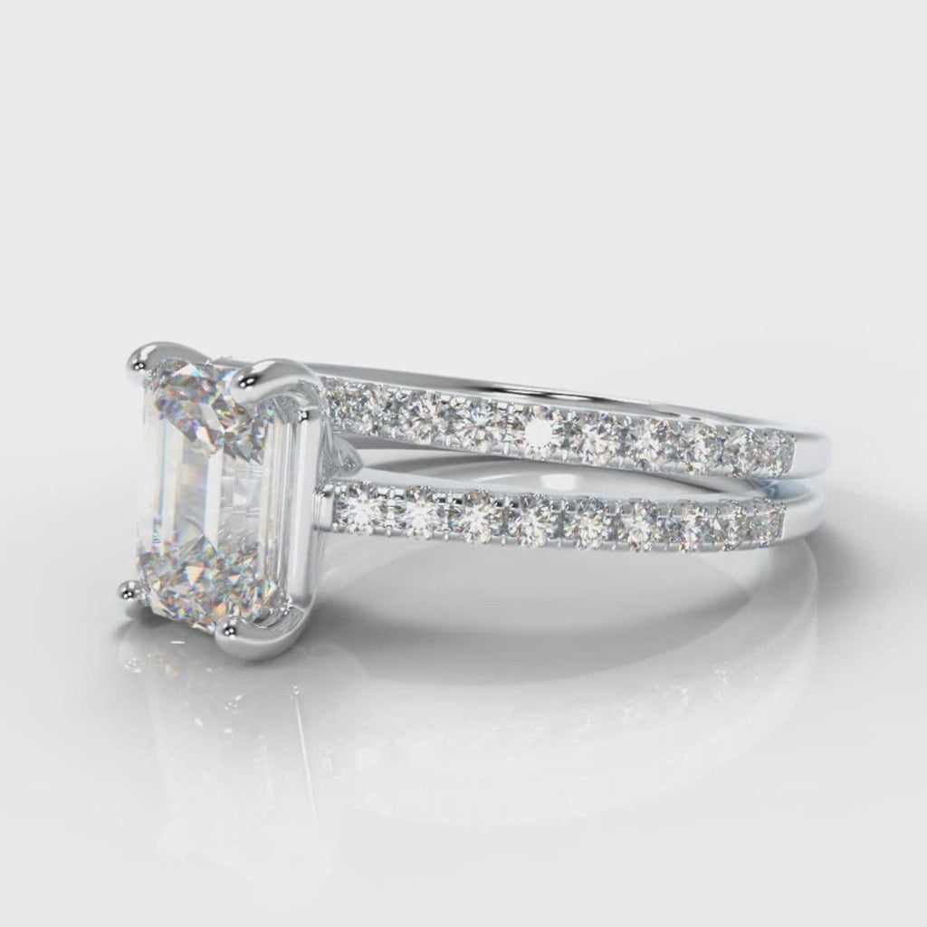 Petite Micropavé Emerald Cut Diamond Bridal Set