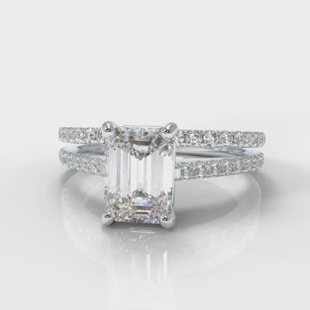Petite Micropavé Emerald Cut Diamond Bridal Set