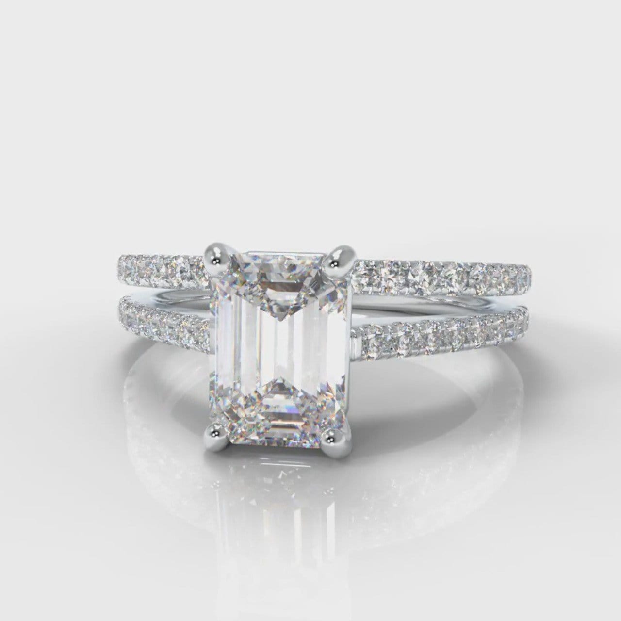 Petite Micropavé Emerald Cut Diamond Bridal Set