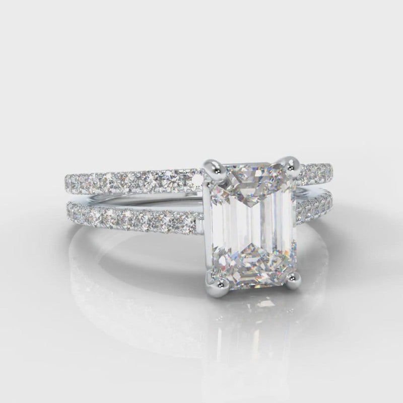 Petite Micropavé Emerald Cut Diamond Bridal Set