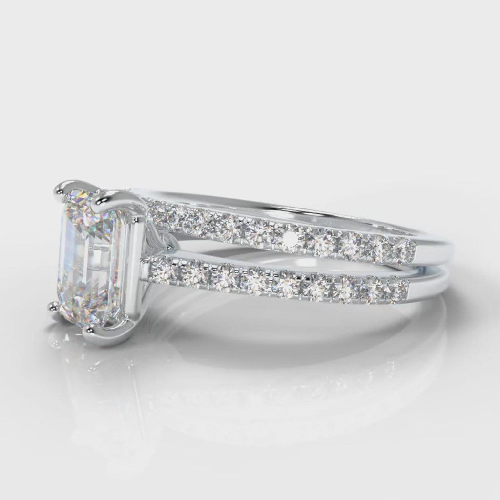Petite Micropavé Emerald Cut Diamond Bridal Set