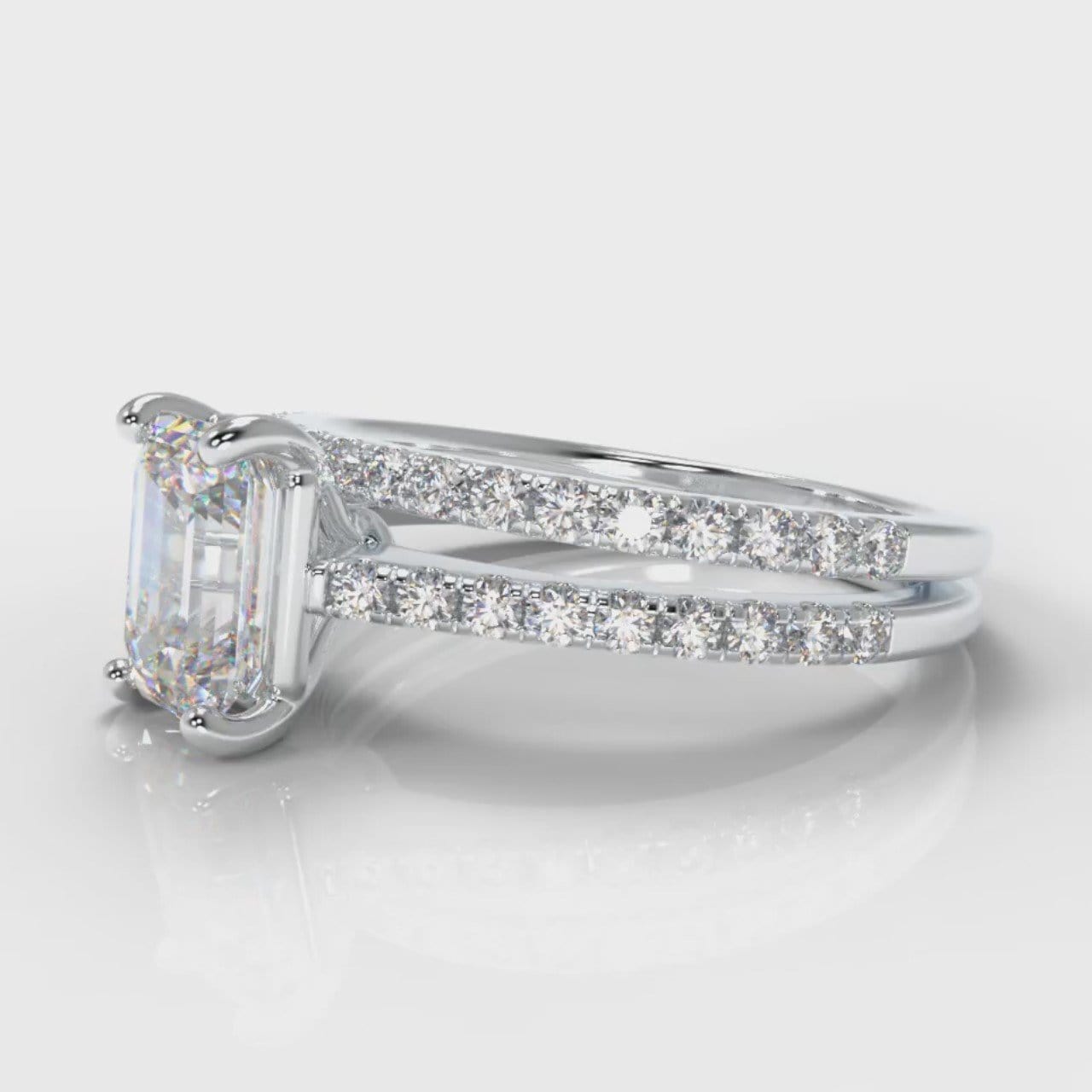Petite Micropavé Emerald Cut Diamond Bridal Set