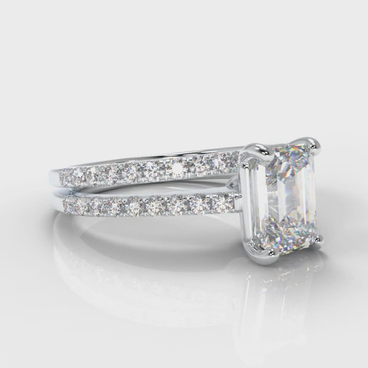 Petite Micropavé Emerald Cut Diamond Bridal Set