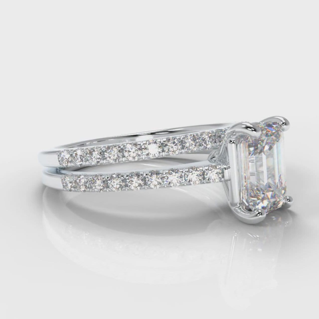 Petite Micropavé Emerald Cut Diamond Bridal Set