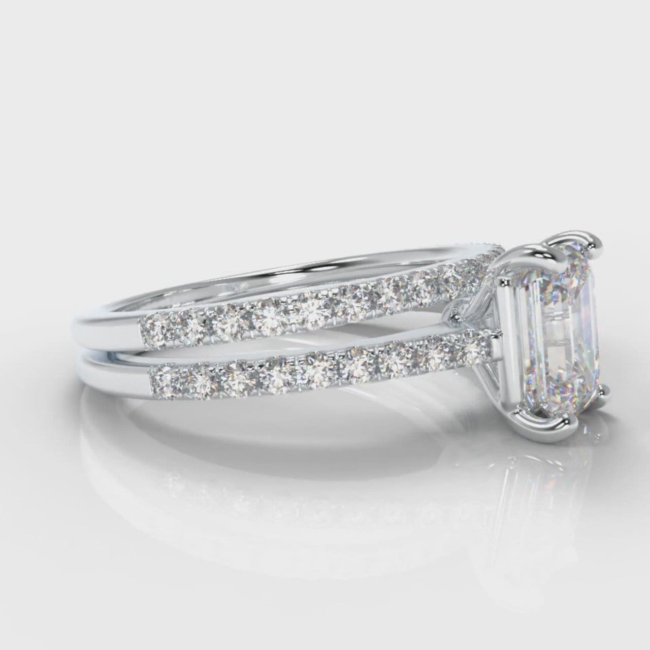Petite Micropavé Emerald Cut Diamond Bridal Set