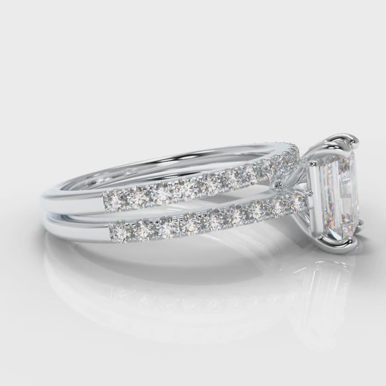 Petite Micropavé Emerald Cut Diamond Bridal Set
