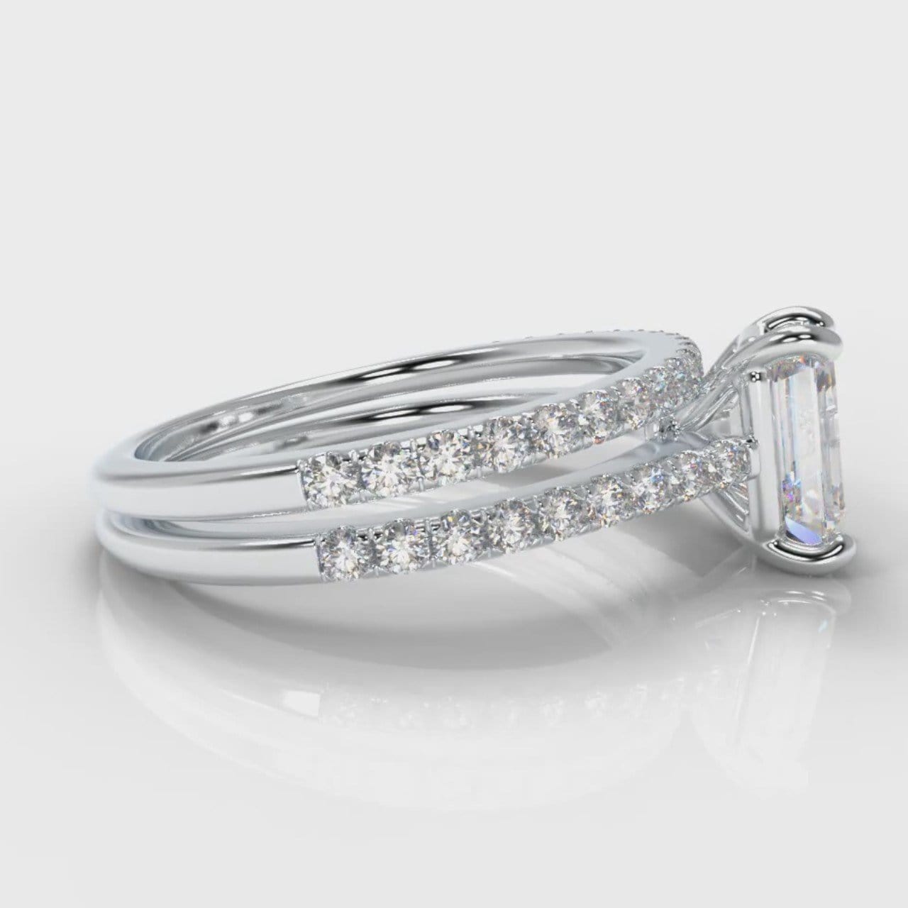 Petite Micropavé Emerald Cut Diamond Bridal Set