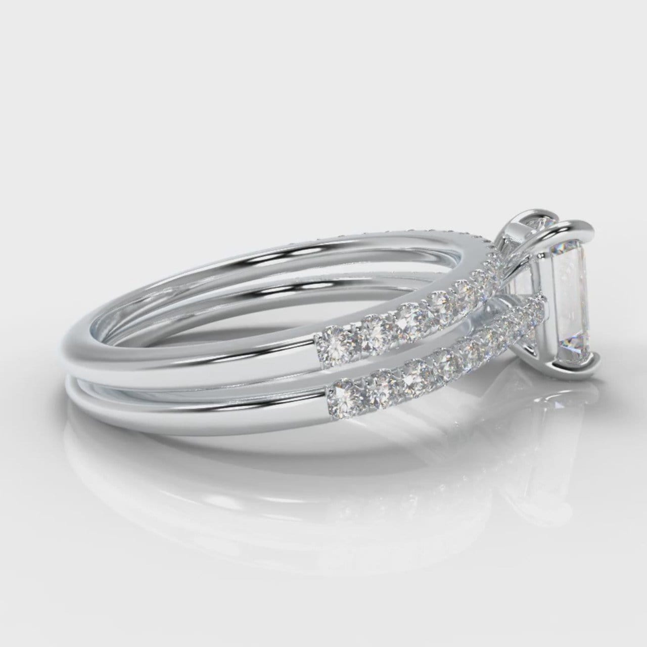 Petite Micropavé Emerald Cut Diamond Bridal Set