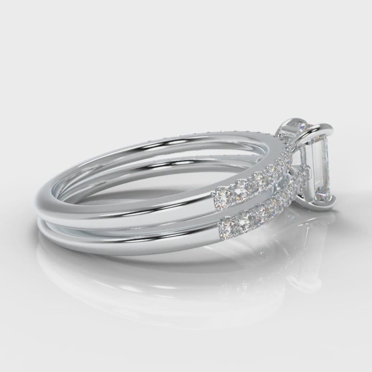 Petite Micropavé Emerald Cut Diamond Bridal Set