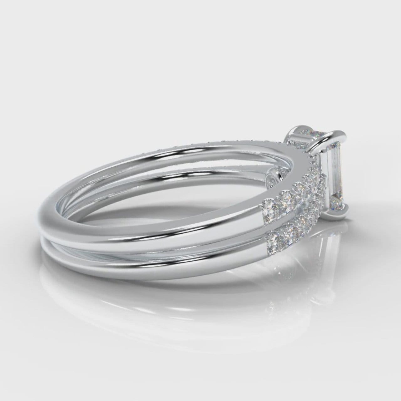 Petite Micropavé Emerald Cut Diamond Bridal Set
