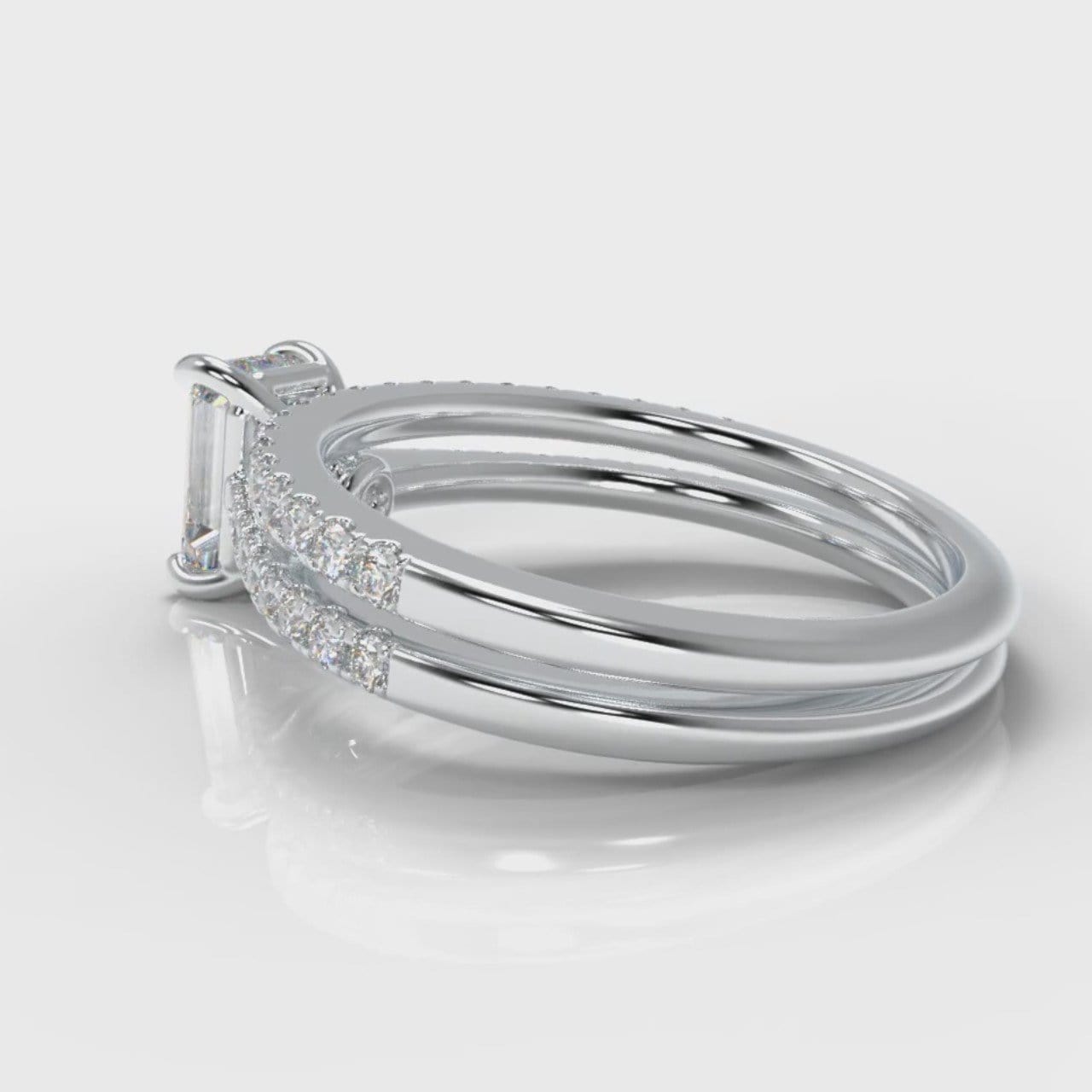 Petite Micropavé Emerald Cut Diamond Bridal Set