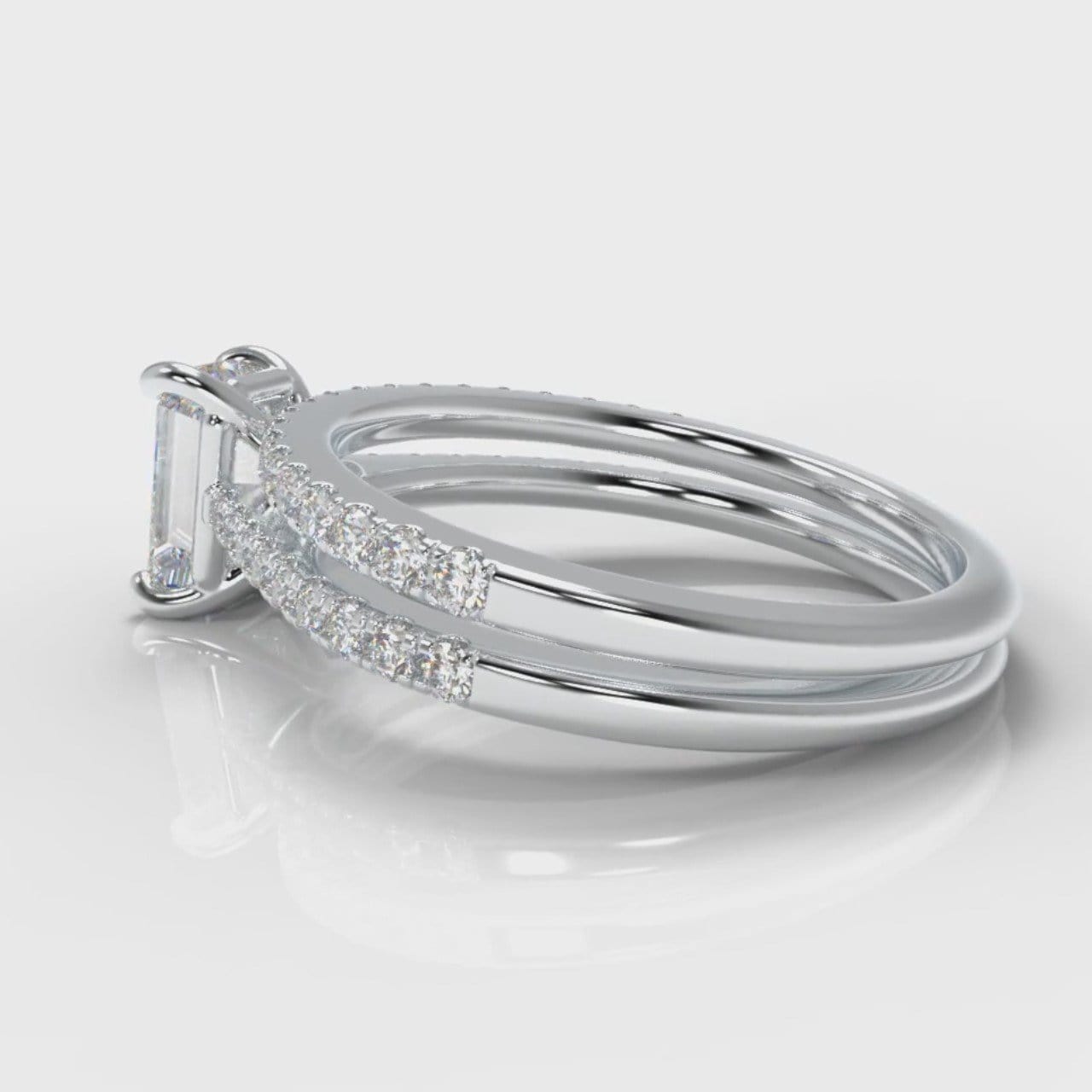 Petite Micropavé Emerald Cut Diamond Bridal Set