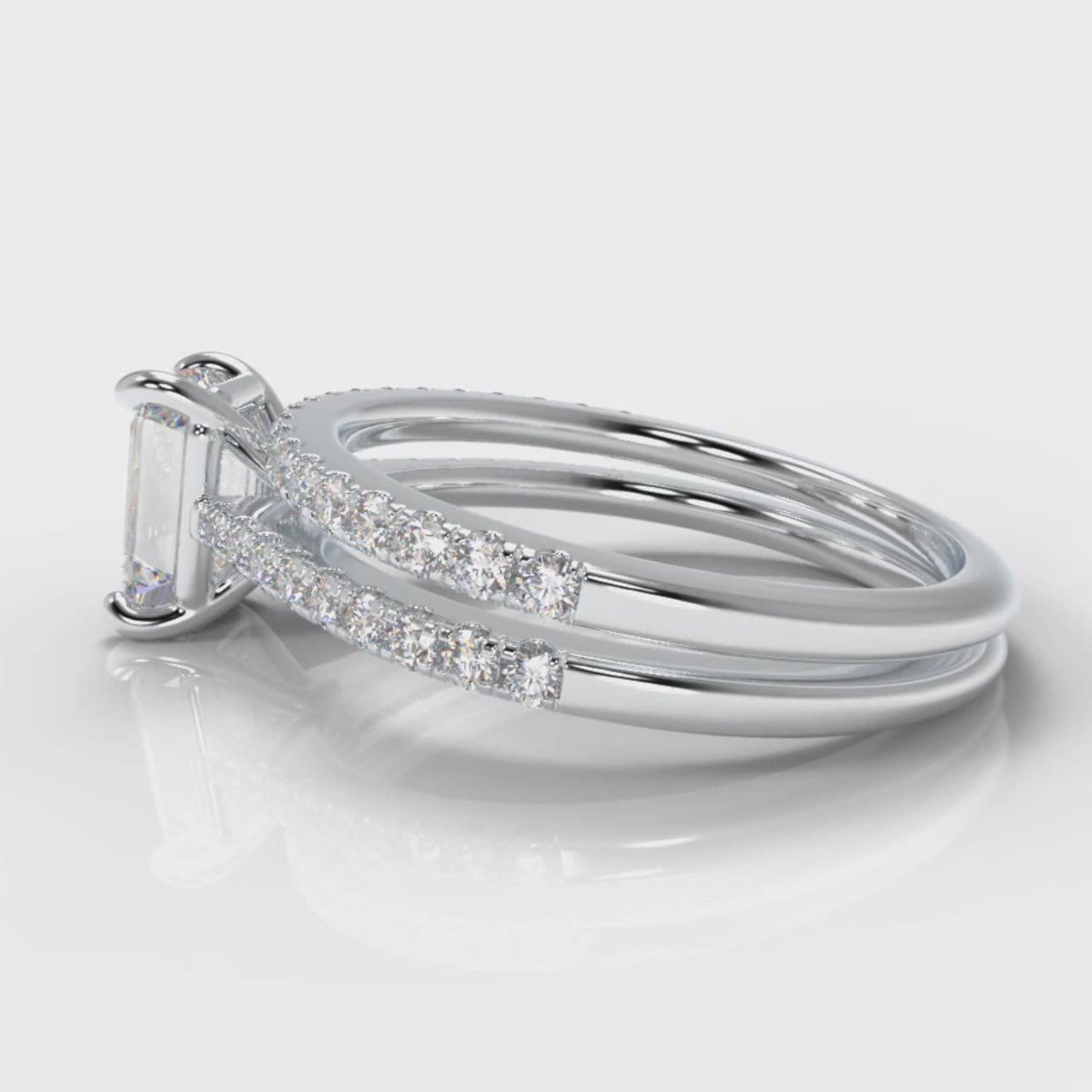 Petite Micropavé Emerald Cut Diamond Bridal Set