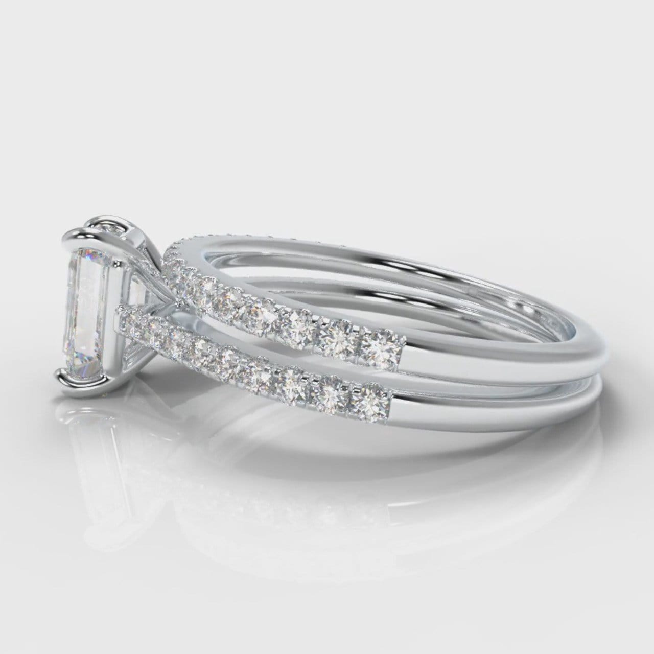 Petite Micropavé Emerald Cut Diamond Bridal Set