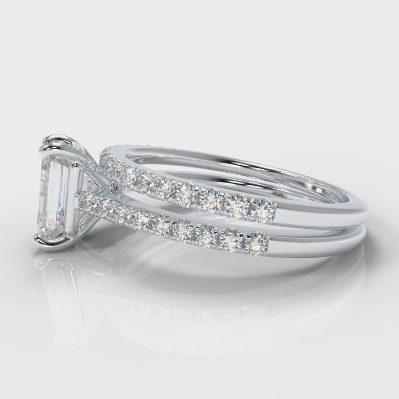 Petite Micropavé Emerald Cut Diamond Bridal Set
