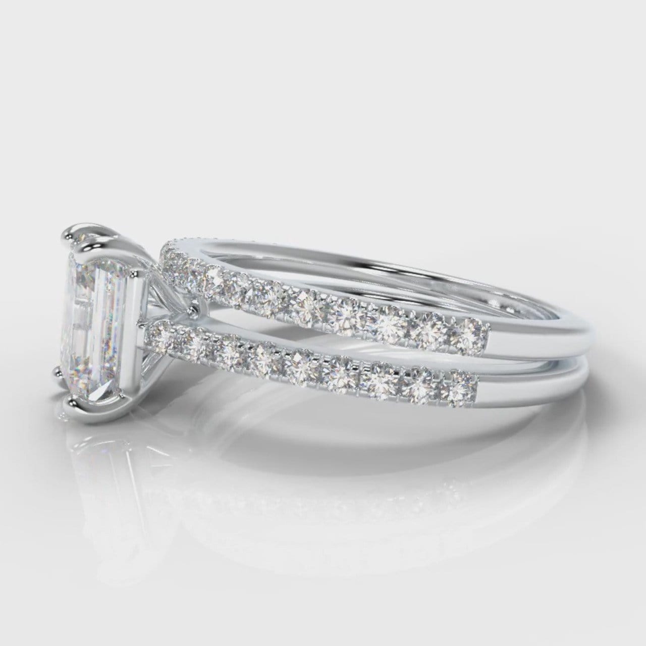 Petite Micropavé Emerald Cut Diamond Bridal Set