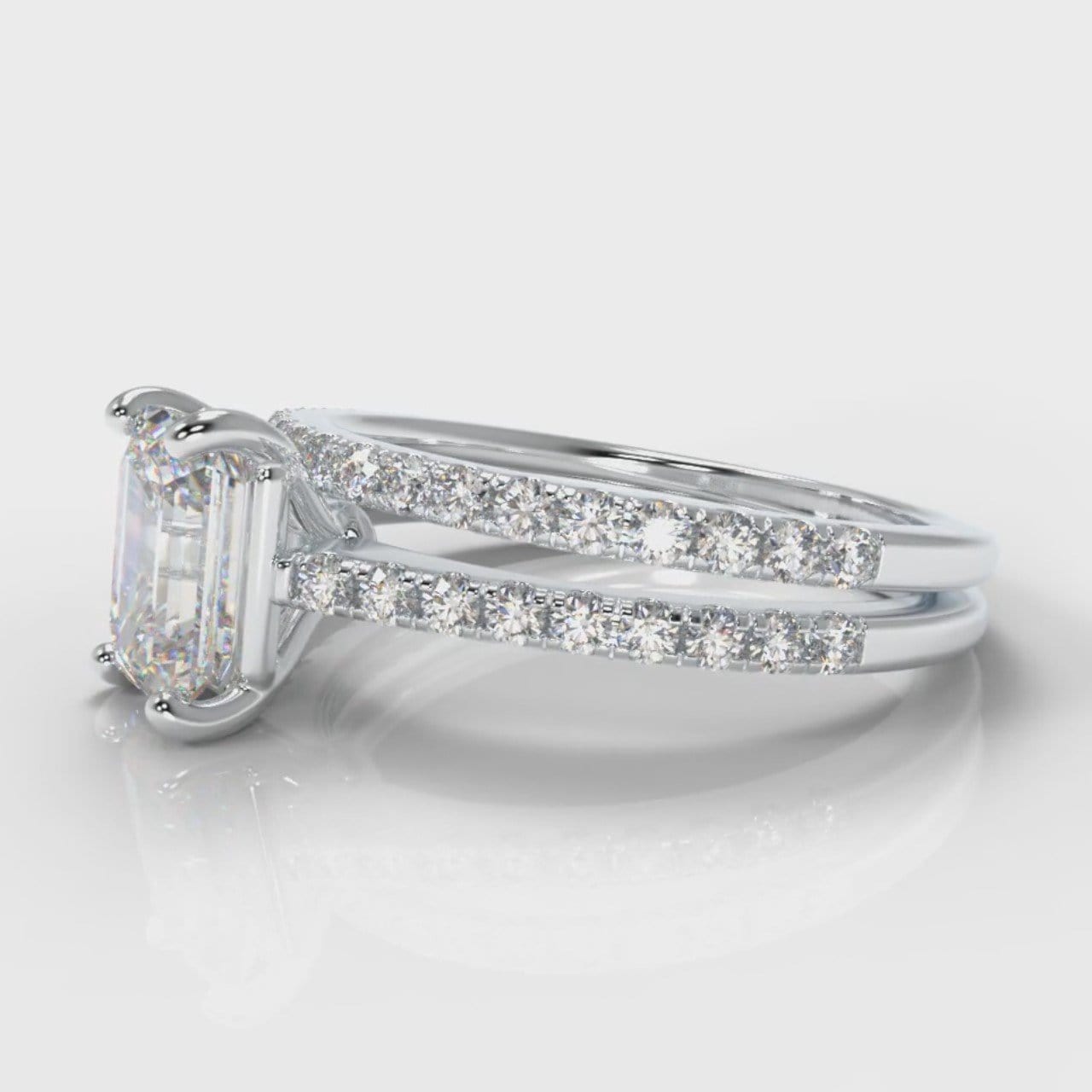 Petite Micropavé Emerald Cut Diamond Bridal Set