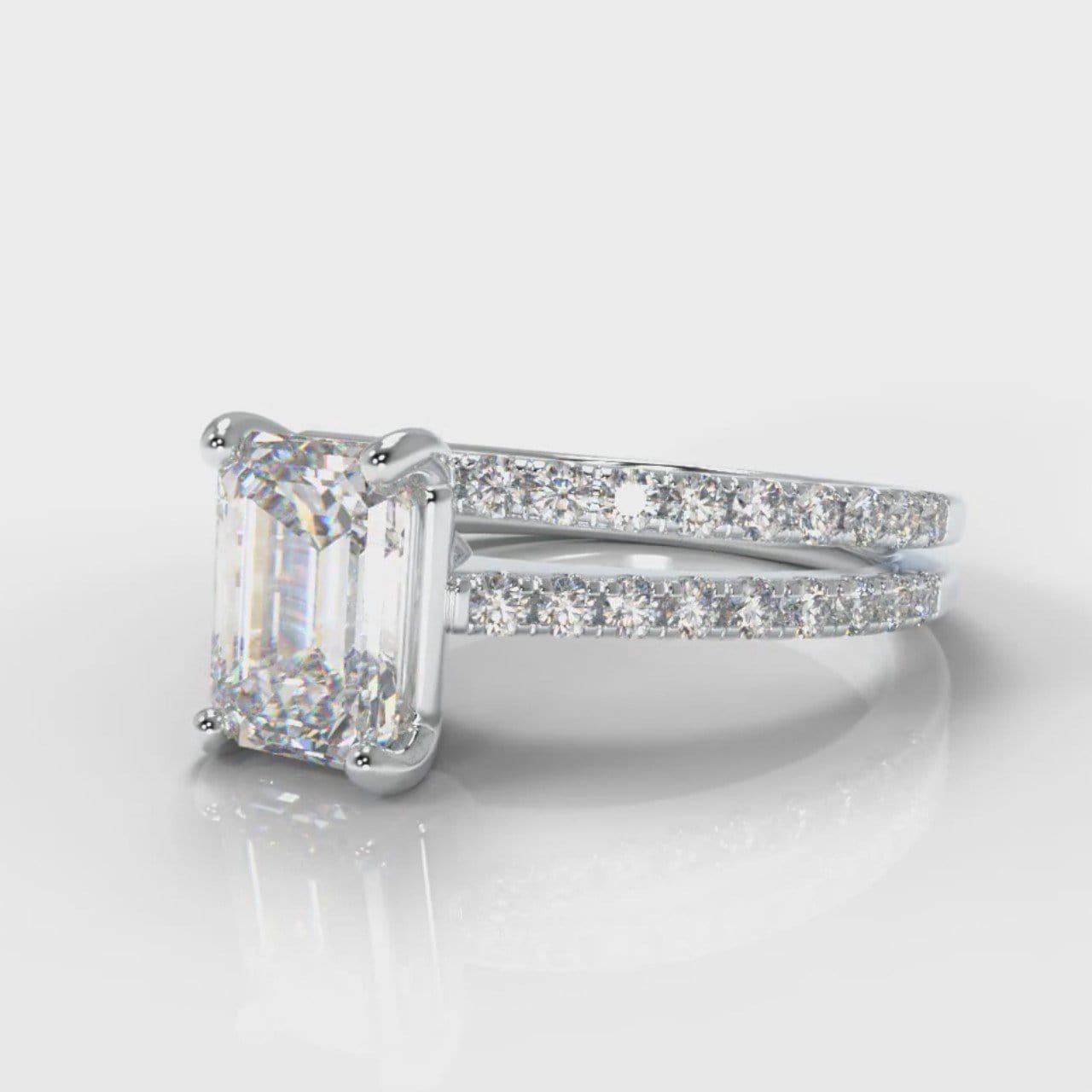 Petite Micropavé Emerald Cut Diamond Bridal Set
