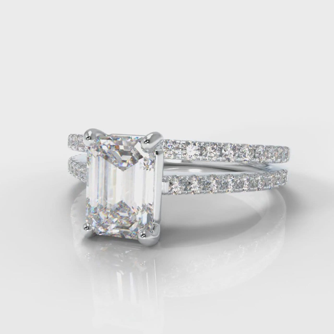 Petite Micropavé Emerald Cut Diamond Bridal Set