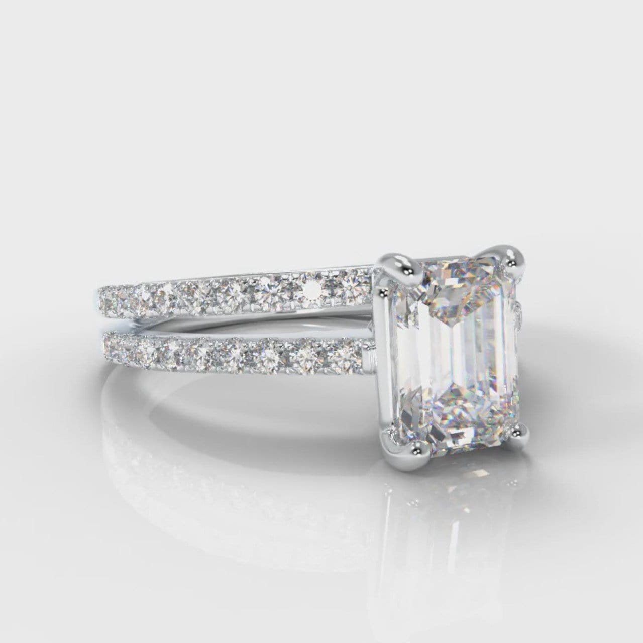 Petite Micropavé Emerald Cut Diamond Bridal Set