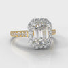 Micropavé Emerald Cut Diamond Halo Engagement Ring - Two Tone Yellow Gold