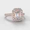 Micropavé Emerald Cut Diamond Halo Engagement Ring - Rose Gold