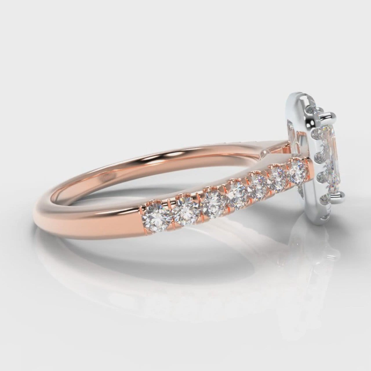 Micropavé Emerald Cut Diamond Halo Engagement Ring - Two Tone Rose Gold