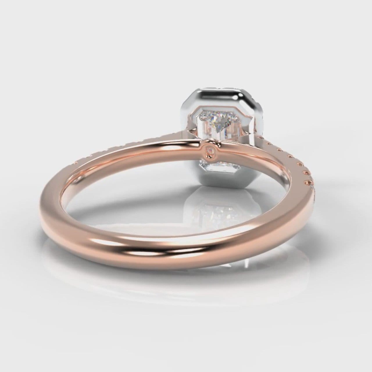 Micropavé Emerald Cut Diamond Halo Engagement Ring - Two Tone Rose Gold