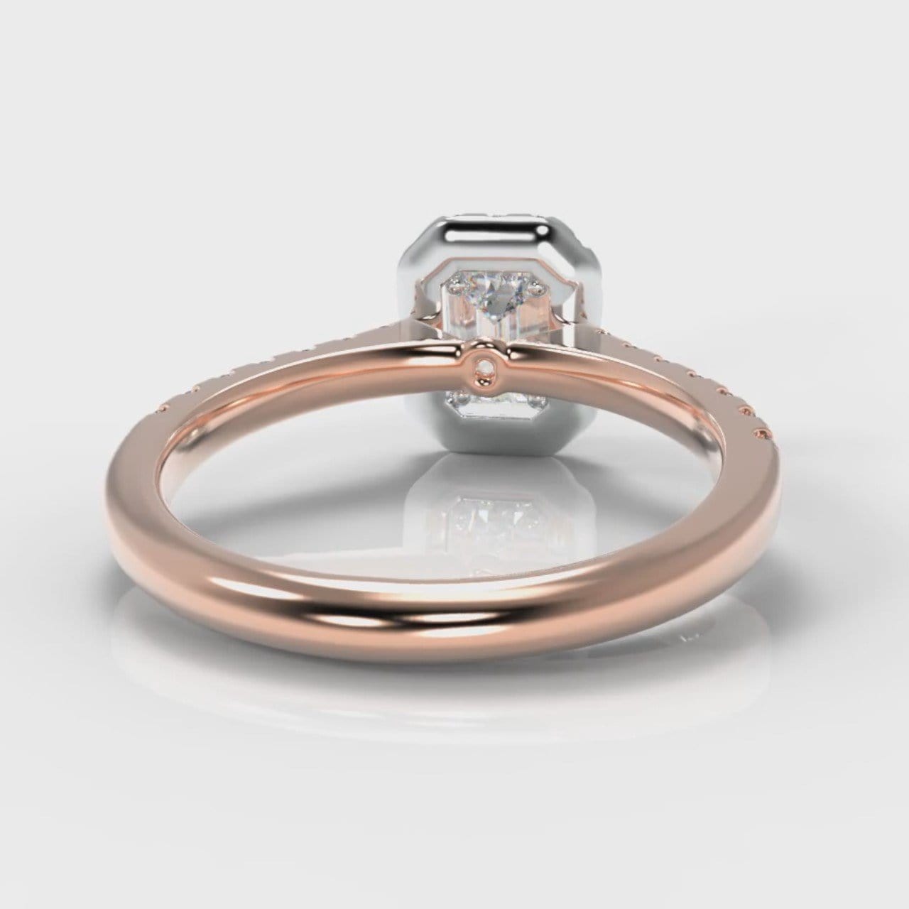 Micropavé Emerald Cut Diamond Halo Engagement Ring - Two Tone Rose Gold