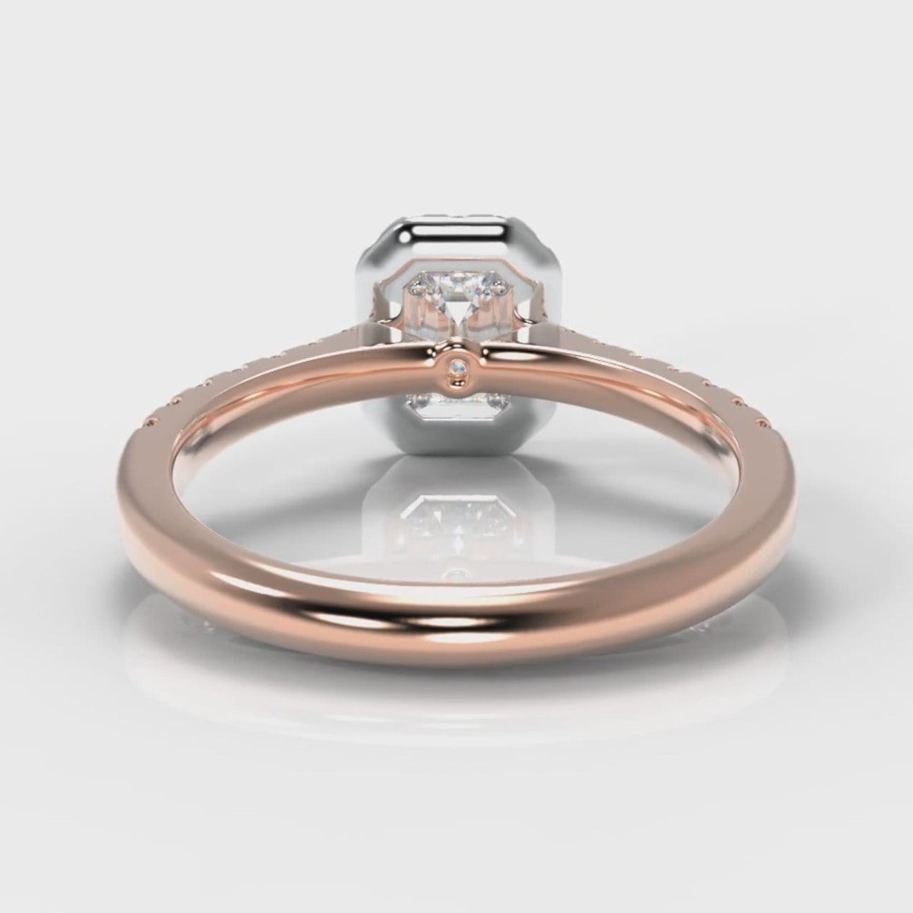 Micropavé Emerald Cut Diamond Halo Engagement Ring - Two Tone Rose Gold